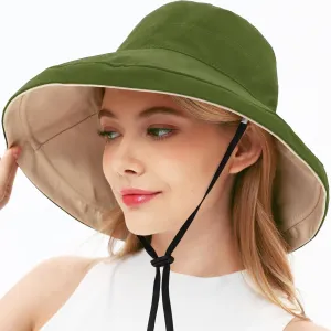 100% Cotton Women Sun Hats Wide Brim Gardening Bucket Hat Travel Sun Protection Packable Womens Beach Hat -Fold-UP Brim