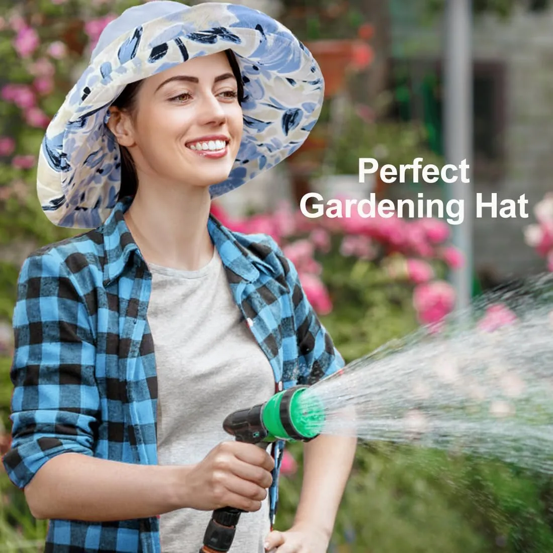 100% Cotton Women Sun Hats Wide Brim Gardening Bucket Hat Travel Sun Protection Packable Womens Beach Hat -Fold-UP Brim