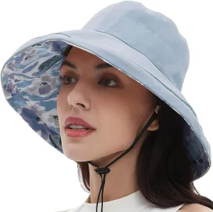 100% Cotton Women Sun Hats Wide Brim Gardening Bucket Hat Travel Sun Protection Packable Womens Beach Hat -Fold-UP Brim