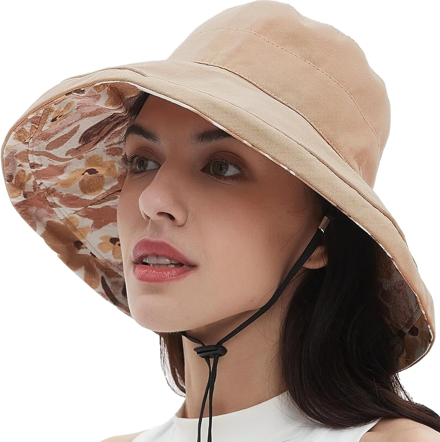 100% Cotton Women Sun Hats Wide Brim Gardening Bucket Hat Travel Sun Protection Packable Womens Beach Hat -Fold-UP Brim
