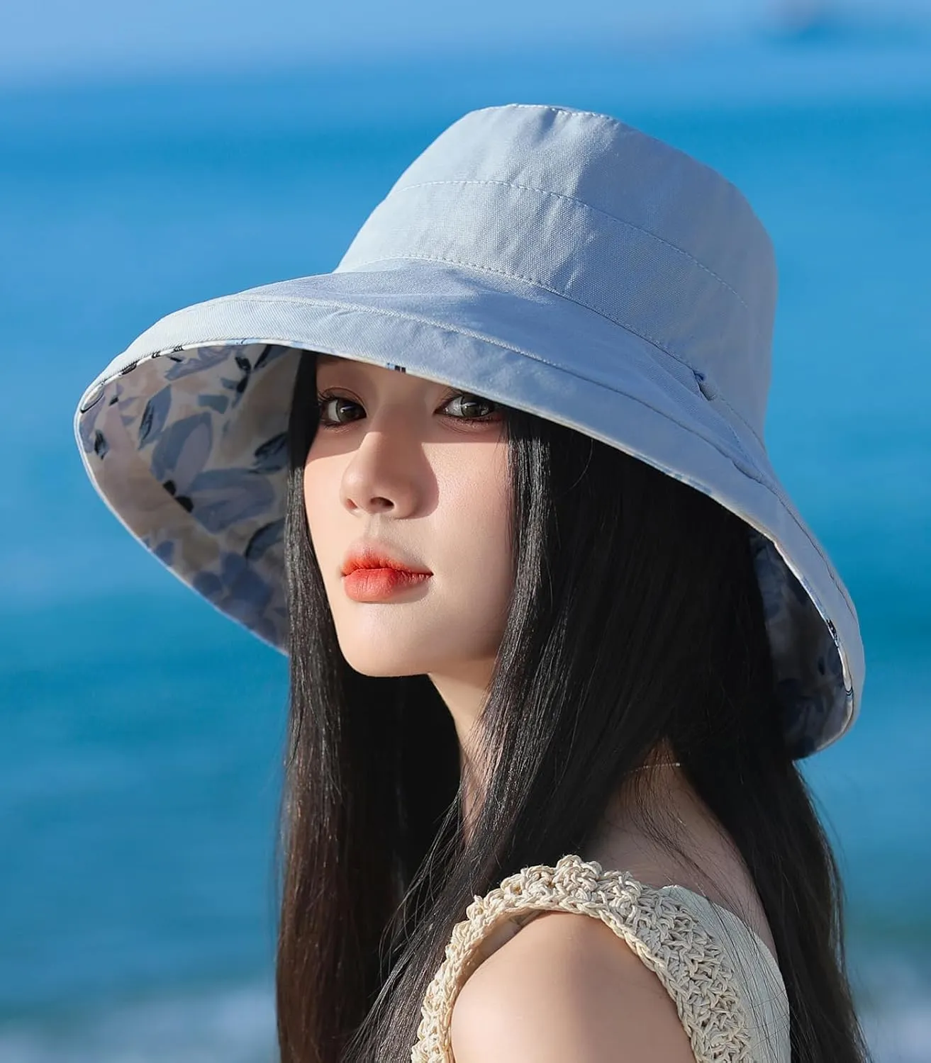100% Cotton Women Sun Hats Wide Brim Gardening Bucket Hat Travel Sun Protection Packable Womens Beach Hat -Fold-UP Brim