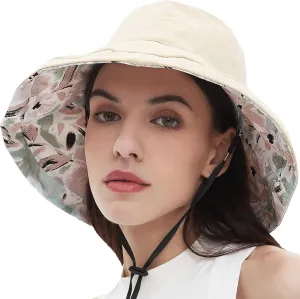 100% Cotton Women Sun Hats Wide Brim Gardening Bucket Hat Travel Sun Protection Packable Womens Beach Hat -Fold-UP Brim