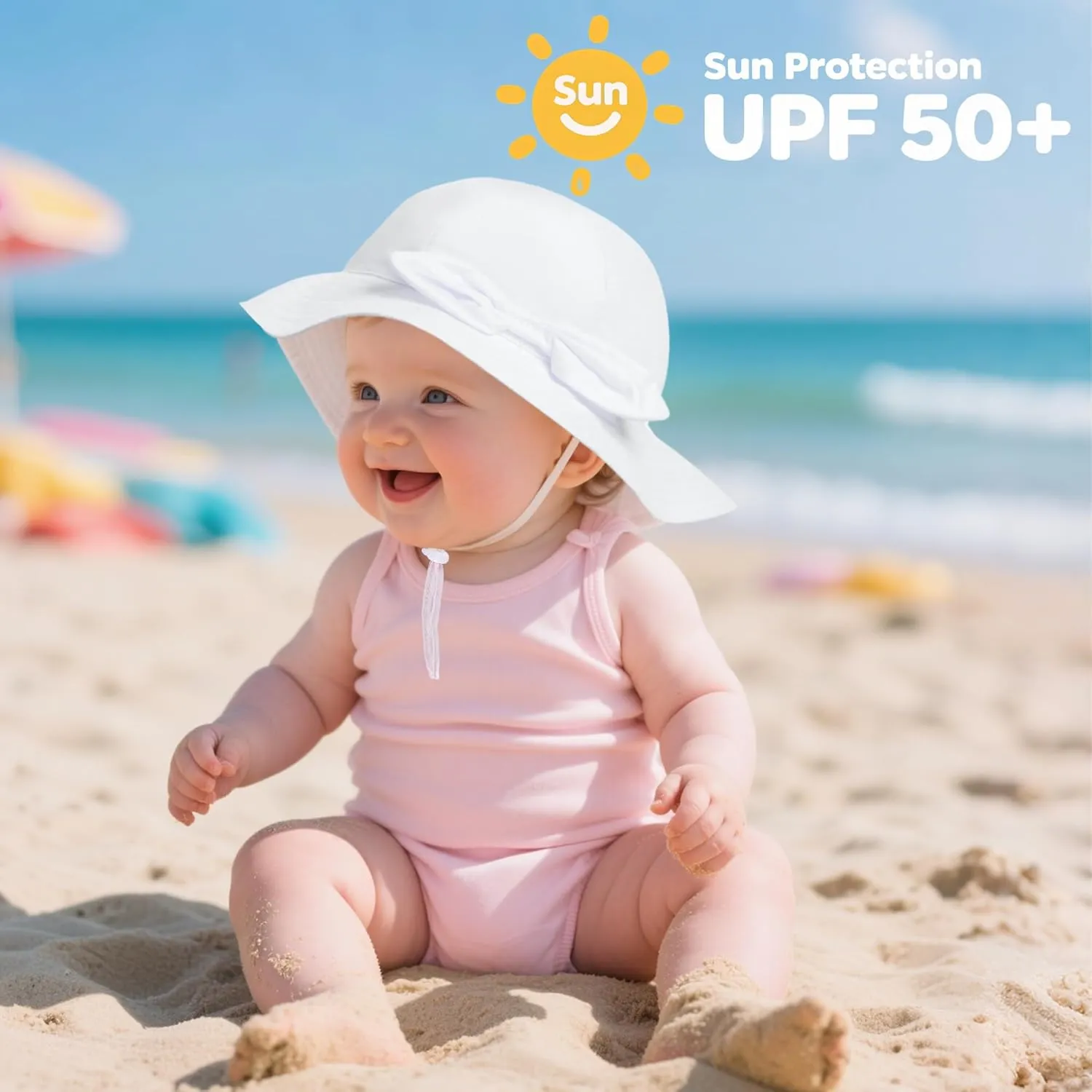 2 Pack Baby Sun Hat Toddler UPF 50  Sun Protection Wide Brim Cap Kids Girls Summer Beach Hat for Swim Traveling