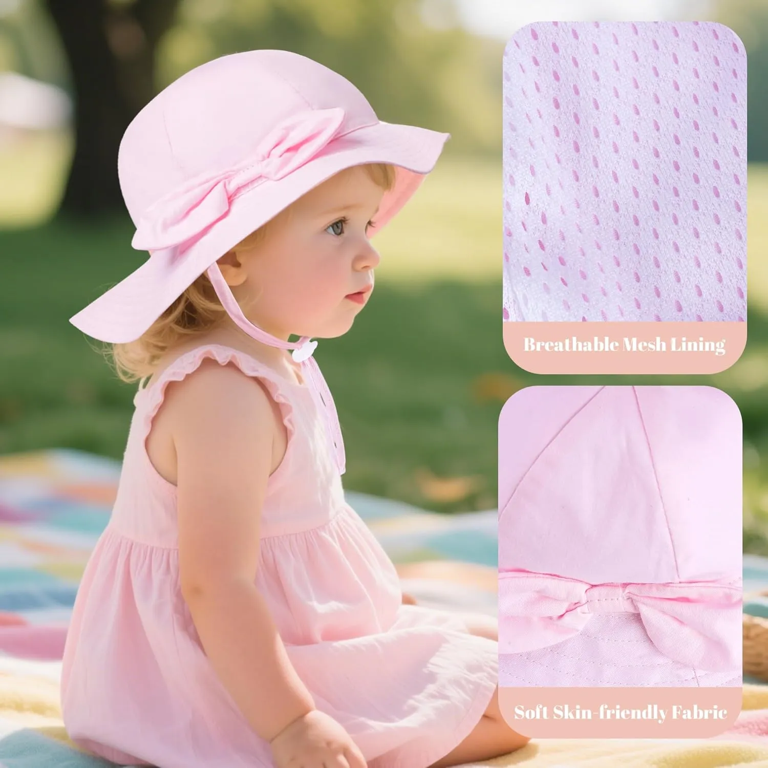 2 Pack Baby Sun Hat Toddler UPF 50  Sun Protection Wide Brim Cap Kids Girls Summer Beach Hat for Swim Traveling