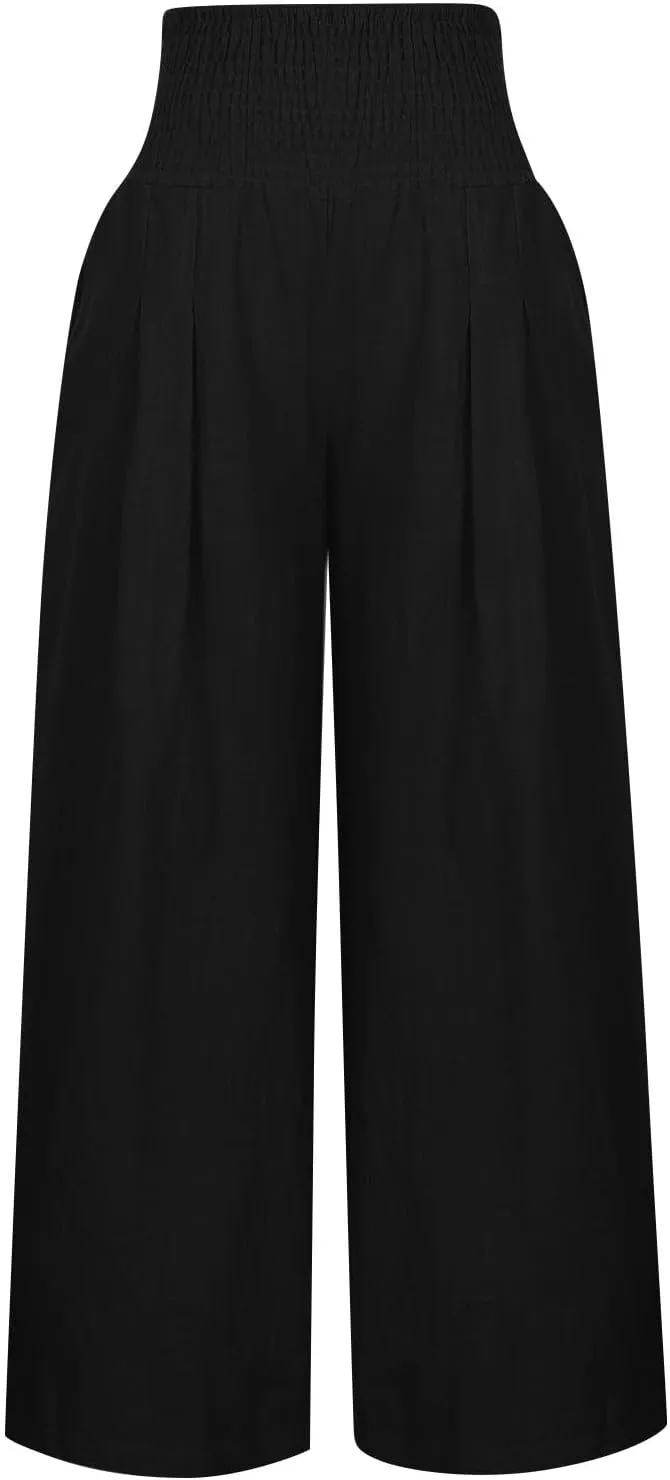 2025 Women's Linen Blend Palazzo Pants Summer Wide Leg High Waist Trousers Casual Business Lounge Pant with Pockets