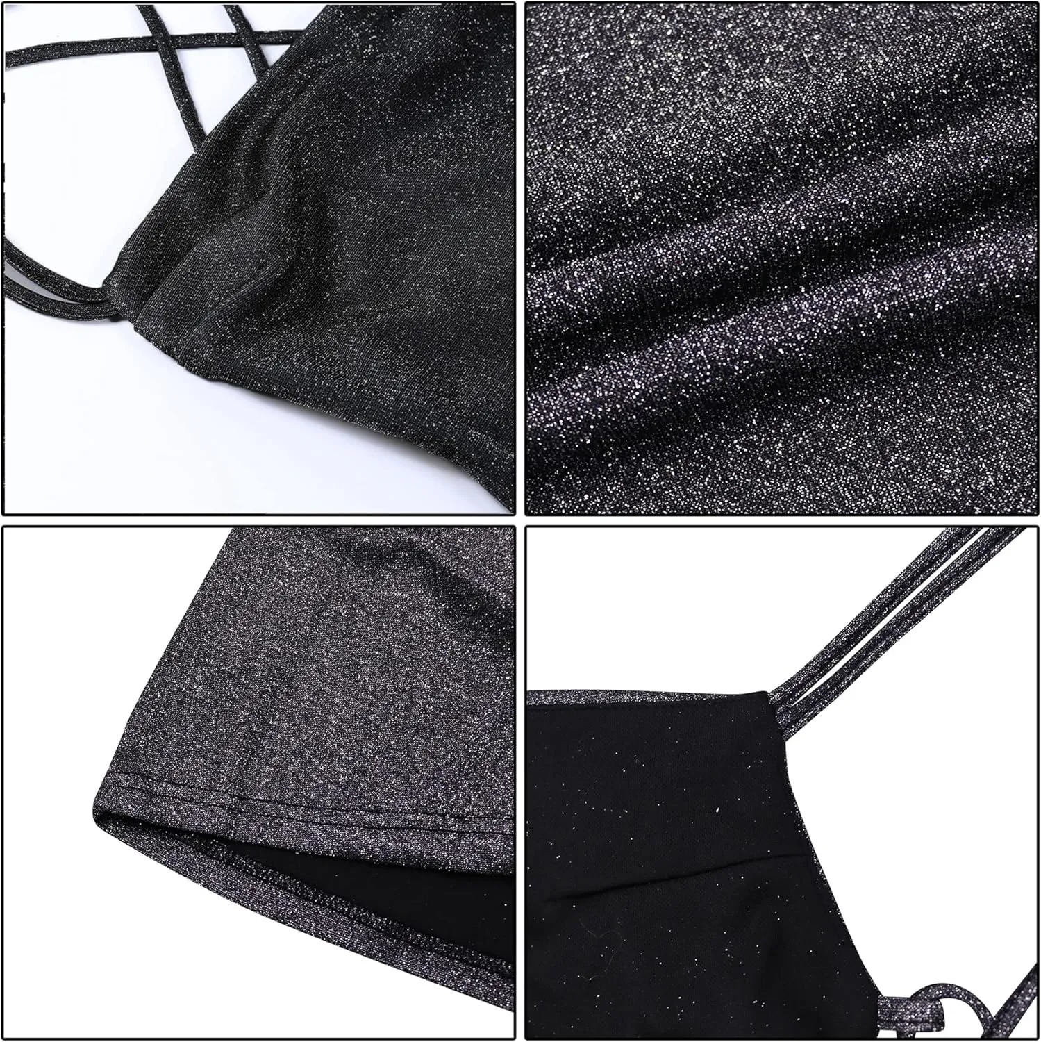 A Line Dresses for Women Party Mini Dress Sexy Glitter Hollow Out Neck Sparkle Spaghetti Strap Short Dress