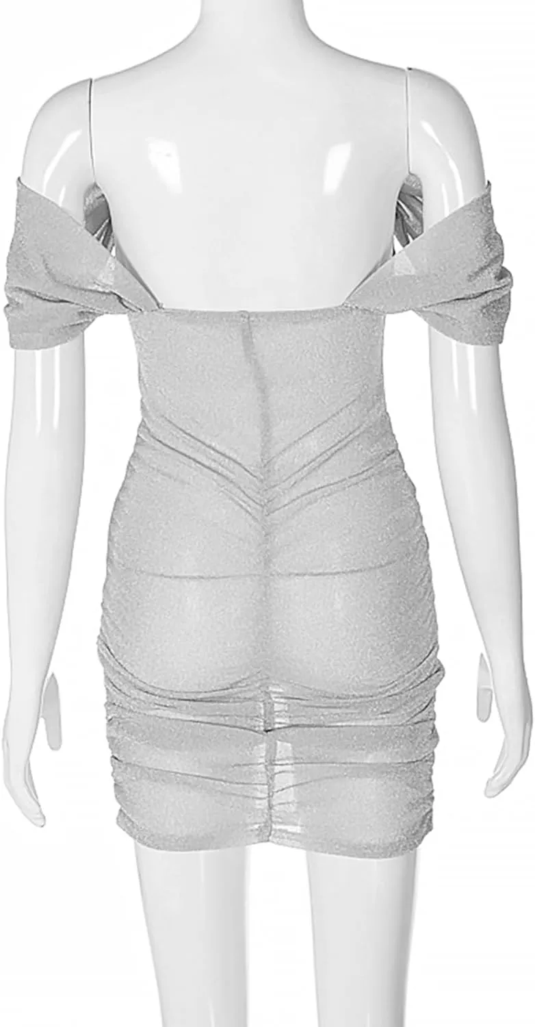 A Line Dresses for Women Party Mini Dress Sexy Glitter Hollow Out Neck Sparkle Spaghetti Strap Short Dress