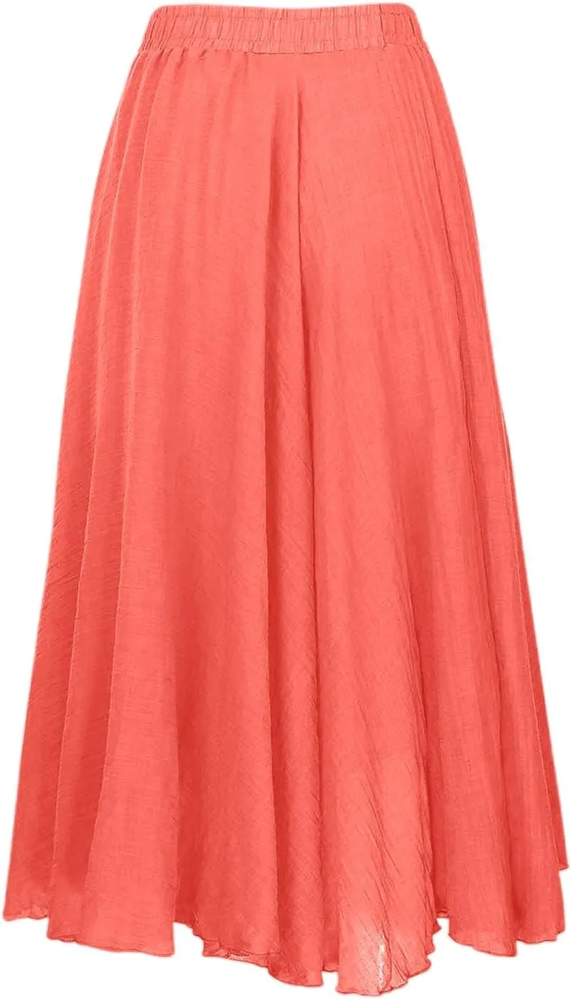 A Line Skirt for Women Trendy Flared High Elastic Waist Solid Loose Pleated Long Skirts for Summer Vacation Streetwear