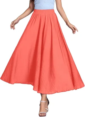 A Line Skirt for Women Trendy Flared High Elastic Waist Solid Loose Pleated Long Skirts for Summer Vacation Streetwear
