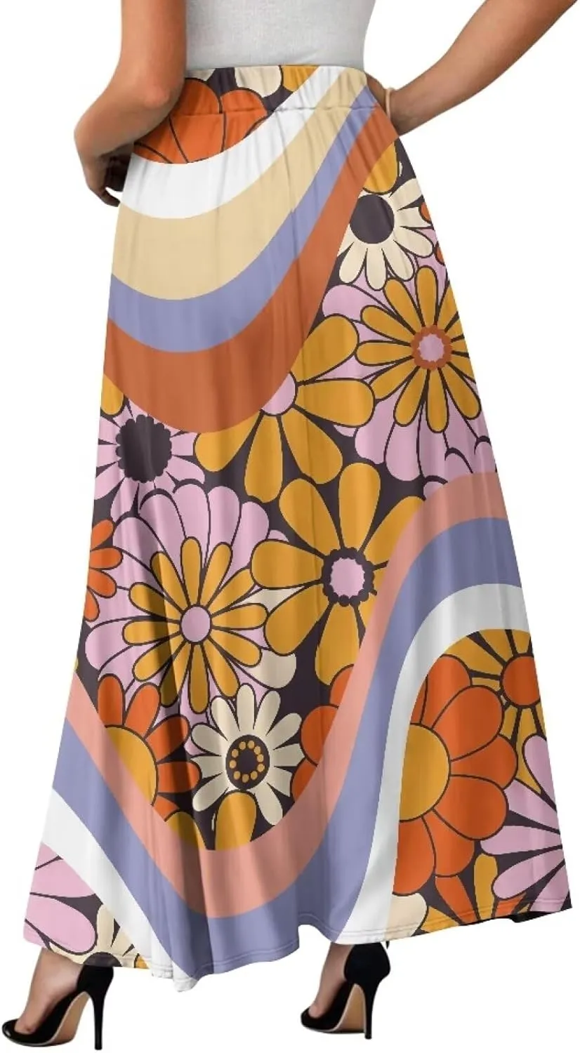 AFPANQZ Maxi Skirts Soft High Waist Swing A-Line Dresses Pleated Skirt Trendy Skirt with Pockets Holiday Outfit