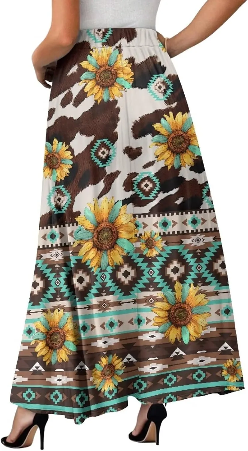 AFPANQZ Maxi Skirts Soft High Waist Swing A-Line Dresses Pleated Skirt Trendy Skirt with Pockets Holiday Outfit