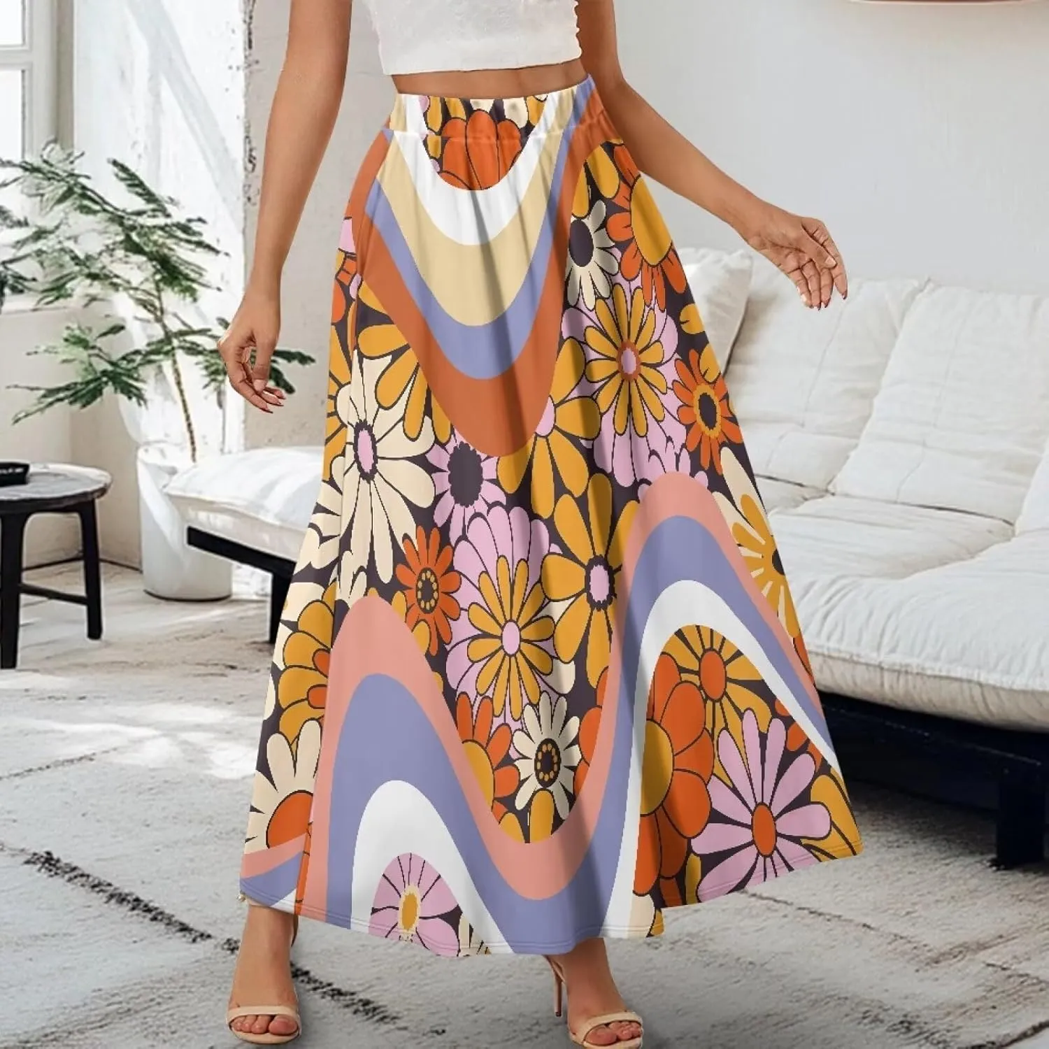 AFPANQZ Maxi Skirts Soft High Waist Swing A-Line Dresses Pleated Skirt Trendy Skirt with Pockets Holiday Outfit