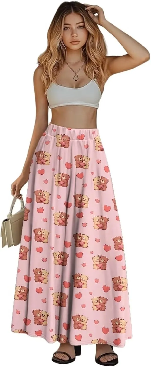 AFPANQZ Maxi Skirts Soft High Waist Swing A-Line Dresses Pleated Skirt Trendy Skirt with Pockets Holiday Outfit