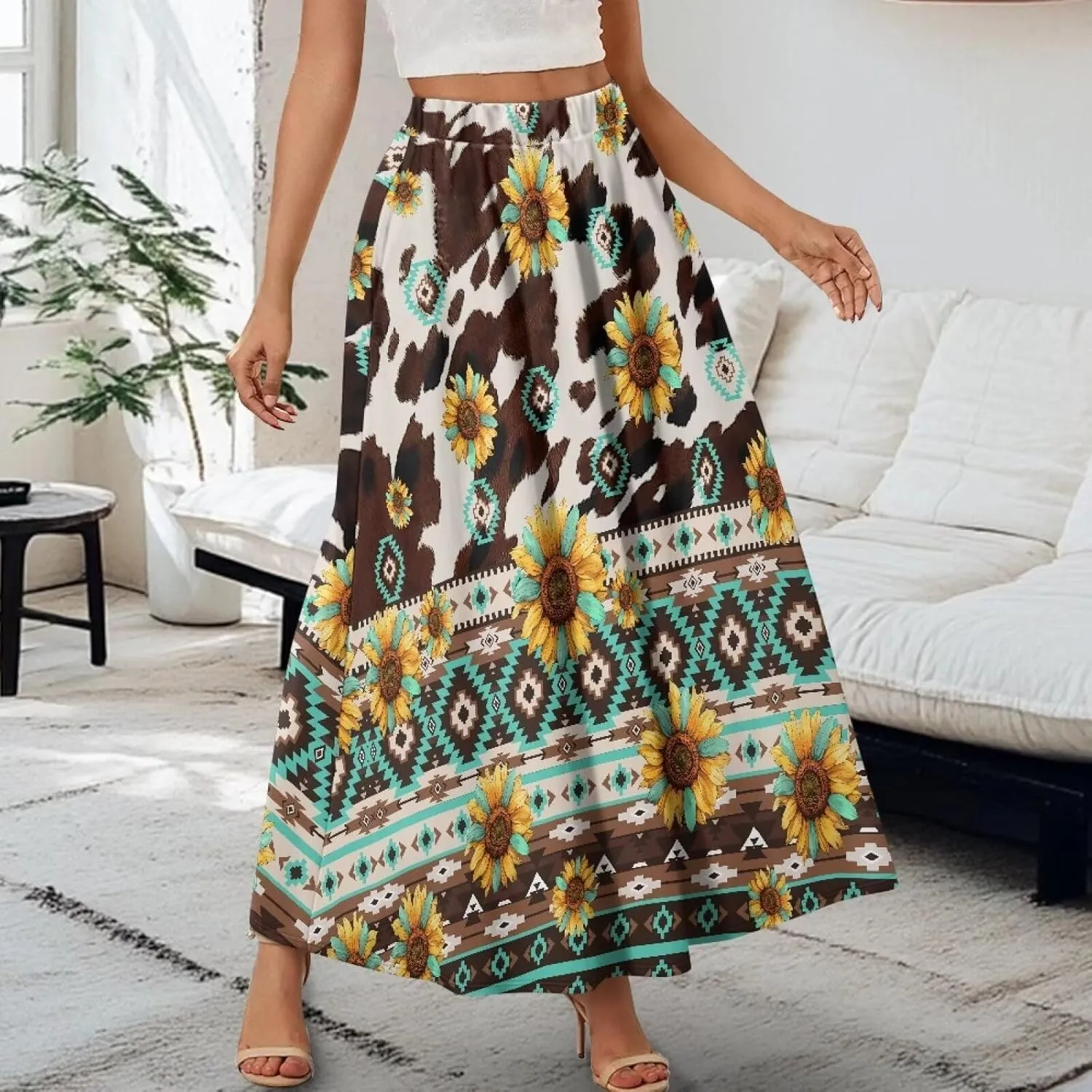 AFPANQZ Maxi Skirts Soft High Waist Swing A-Line Dresses Pleated Skirt Trendy Skirt with Pockets Holiday Outfit