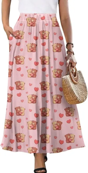 AFPANQZ Maxi Skirts Soft High Waist Swing A-Line Dresses Pleated Skirt Trendy Skirt with Pockets Holiday Outfit