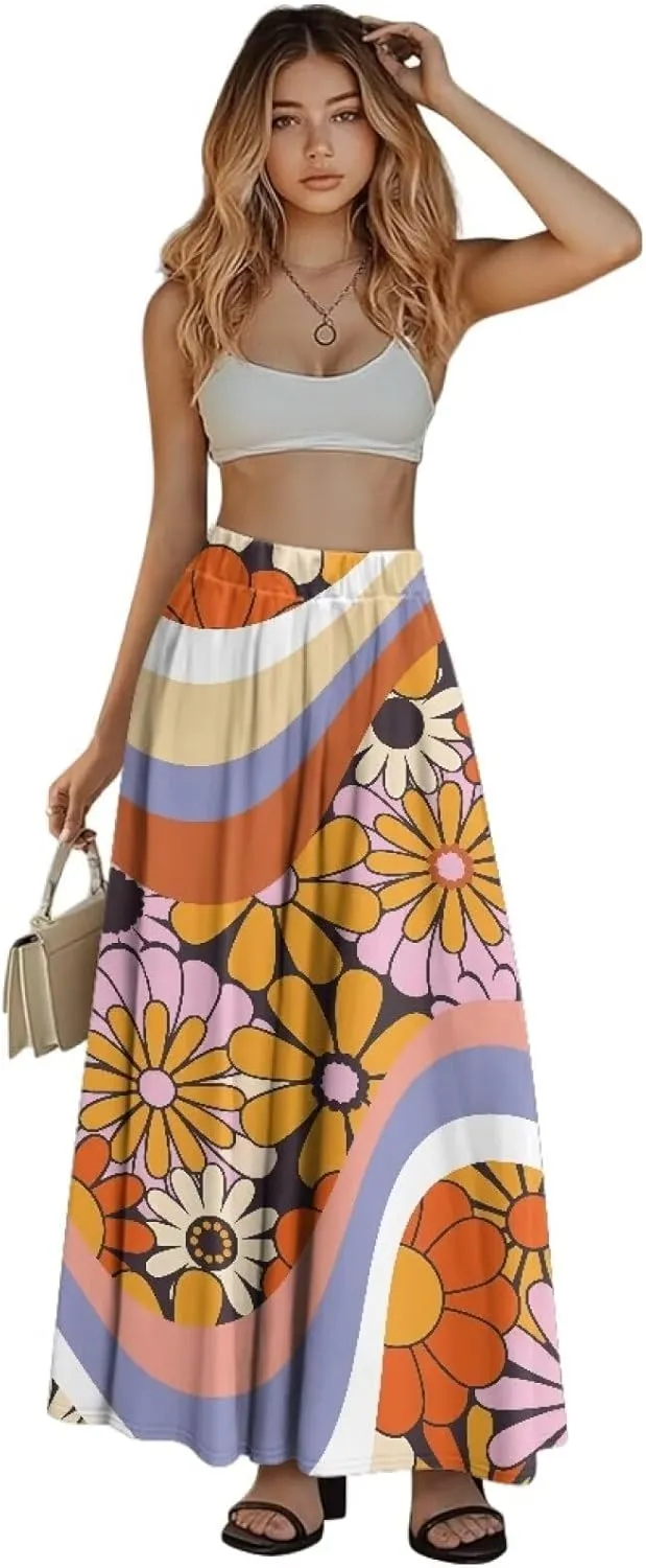 AFPANQZ Maxi Skirts Soft High Waist Swing A-Line Dresses Pleated Skirt Trendy Skirt with Pockets Holiday Outfit