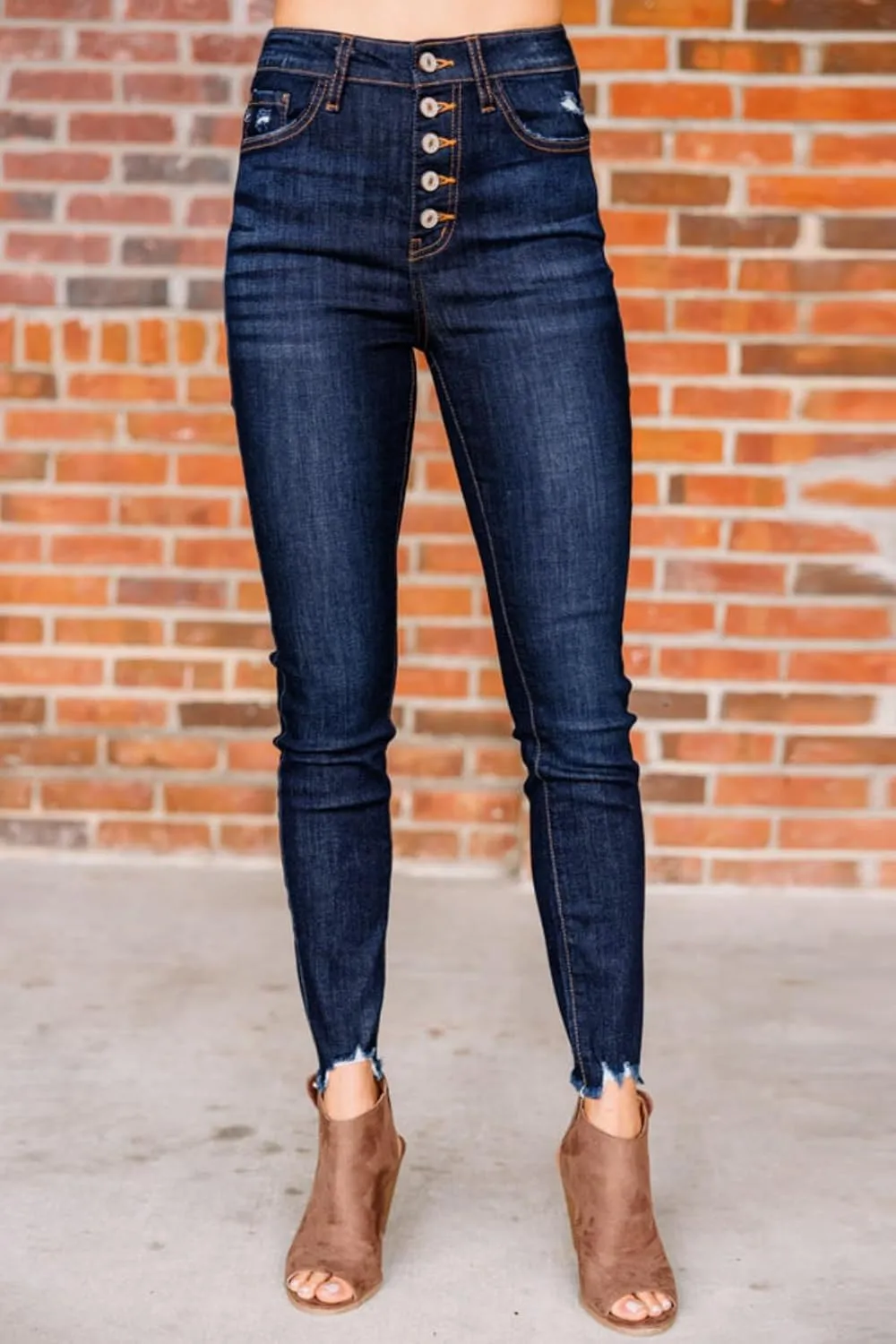 Allimy Women's High Rise Skinny Stretch Button Ripped Jeans High Waisted Destroyed Denim Pants