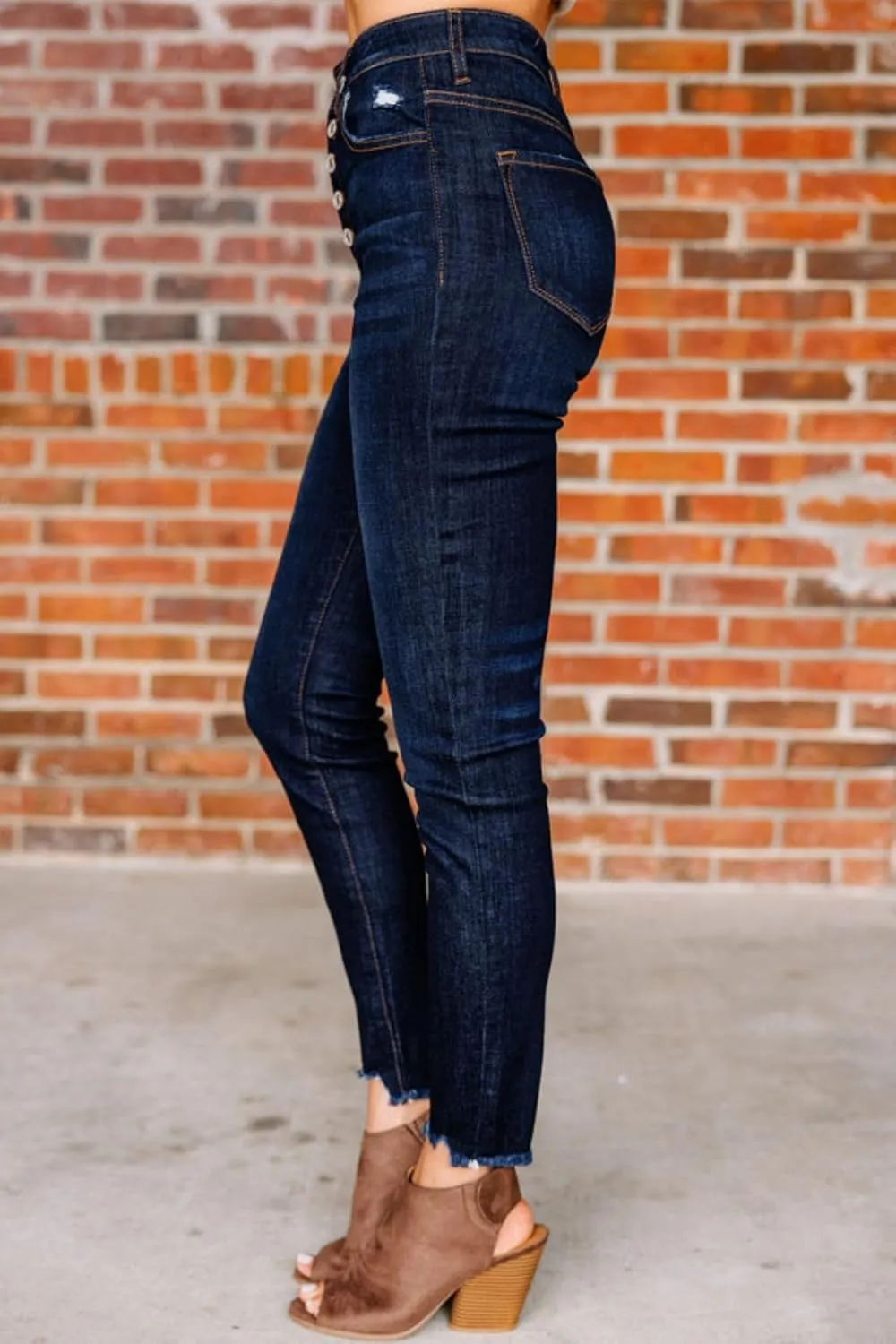 Allimy Women's High Rise Skinny Stretch Button Ripped Jeans High Waisted Destroyed Denim Pants