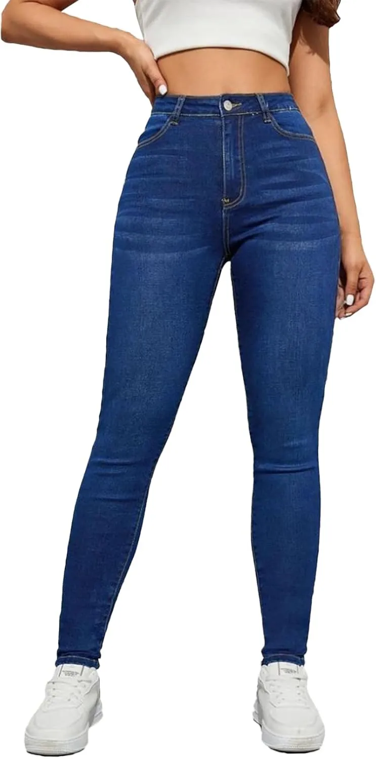 Allimy Women's High Rise Skinny Stretch Ripped Jeans High Waisted Destroyed Denim Pants