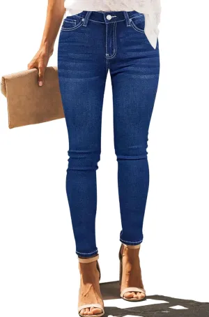 Allimy Women's High Rise Skinny Stretch Ripped Jeans High Waisted Destroyed Denim Pants