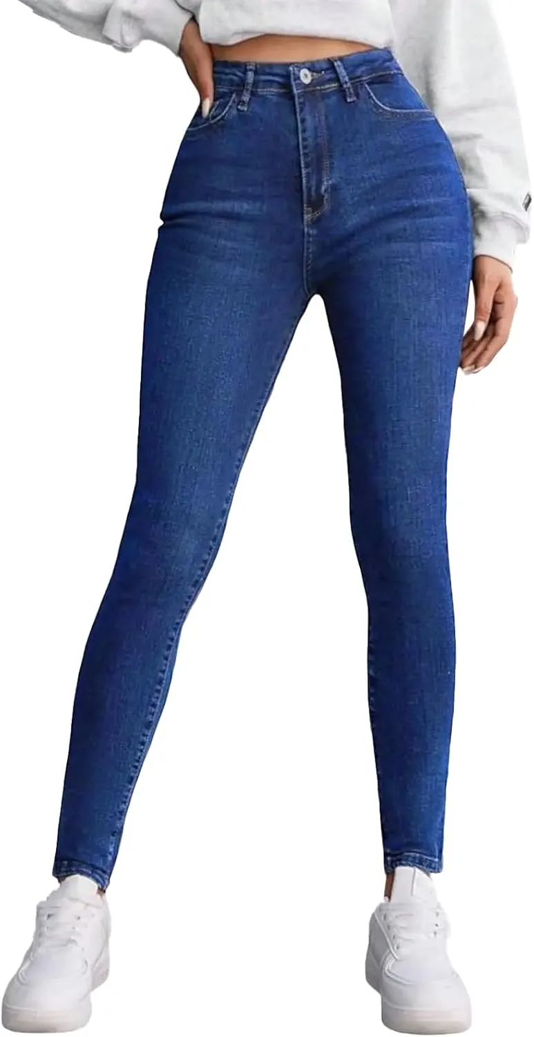 Allimy Women's High Rise Skinny Stretch Ripped Jeans High Waisted Destroyed Denim Pants