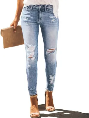 Allimy Women's High Rise Skinny Stretch Ripped Jeans High Waisted Destroyed Denim Pants