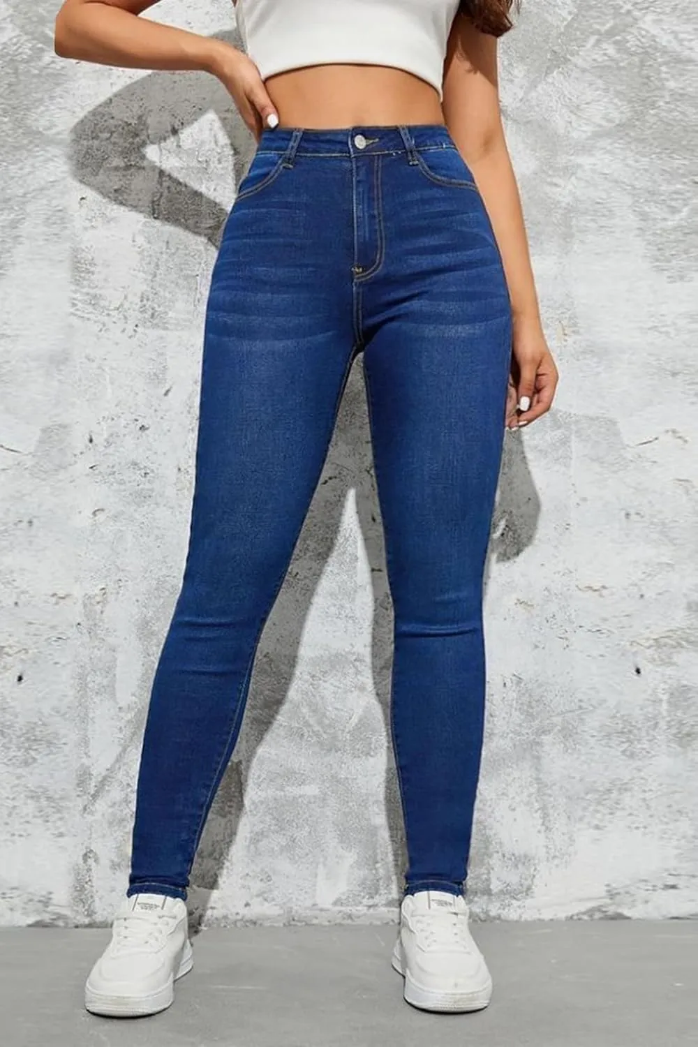 Allimy Women's High Rise Skinny Stretch Ripped Jeans High Waisted Destroyed Denim Pants