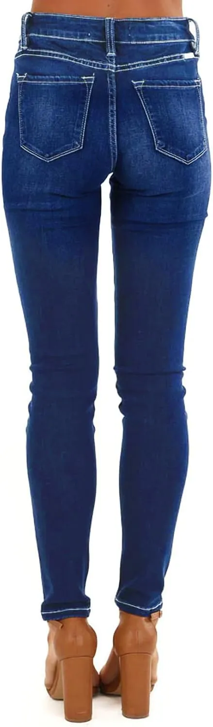 Allimy Women's High Rise Skinny Stretch Ripped Jeans High Waisted Destroyed Denim Pants