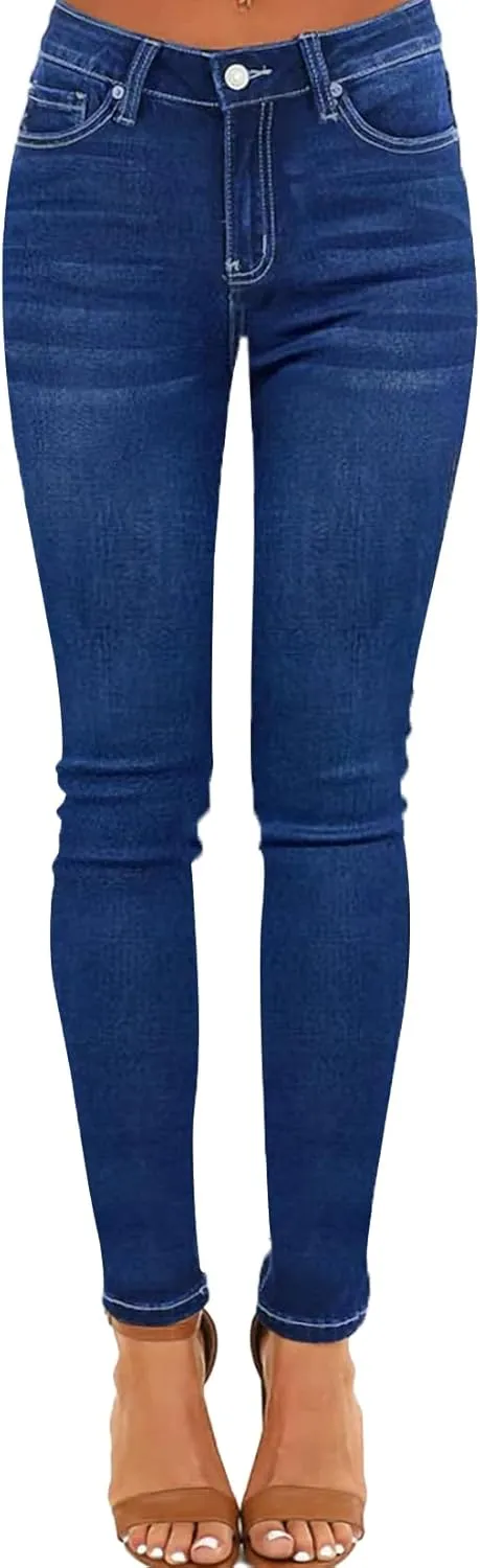 Allimy Women's High Rise Skinny Stretch Ripped Jeans High Waisted Destroyed Denim Pants