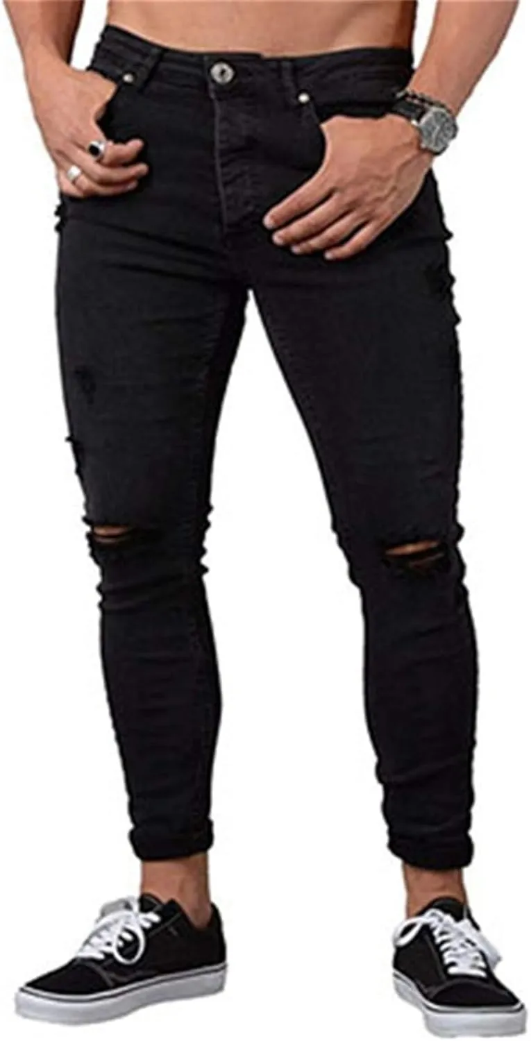 Andongnywell Mens Ripped Jeans Destroyed Slim Fit Straight Leg Denim Pants Distressed Stretch Trousers