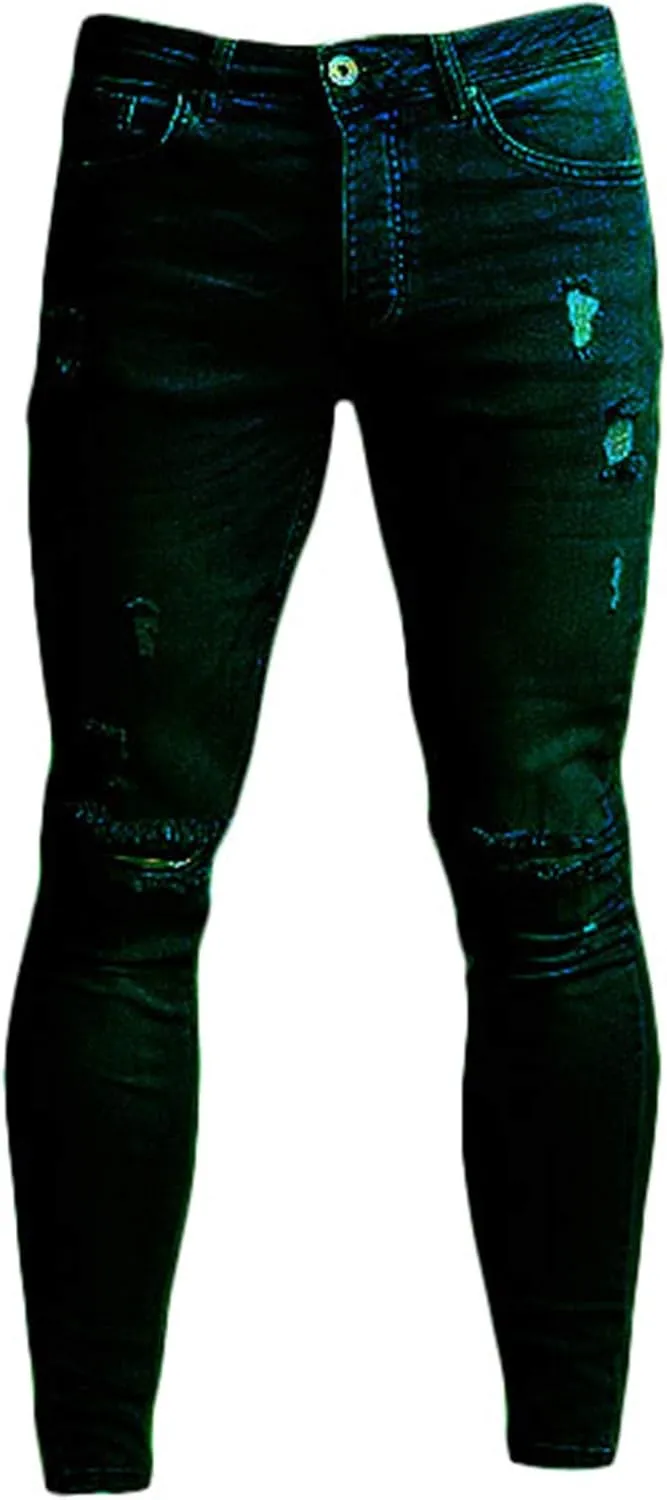 Andongnywell Mens Ripped Jeans Destroyed Slim Fit Straight Leg Denim Pants Distressed Stretch Trousers