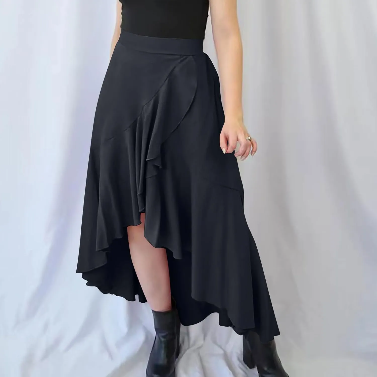 Asymmetrical Ruffle Hem Skirt for Women Summer Elegant Flowy High Low Skorts Casual Loose Flowy Beach A-Line Skirts