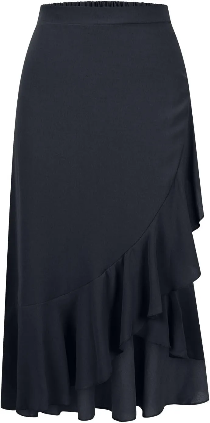 Asymmetrical Ruffle Hem Skirt for Women Summer Elegant Flowy High Low Skorts Casual Loose Flowy Beach A-Line Skirts