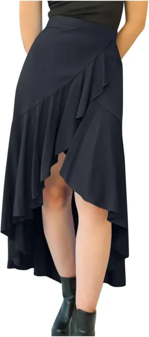 Asymmetrical Ruffle Hem Skirt for Women Summer Elegant Flowy High Low Skorts Casual Loose Flowy Beach A-Line Skirts
