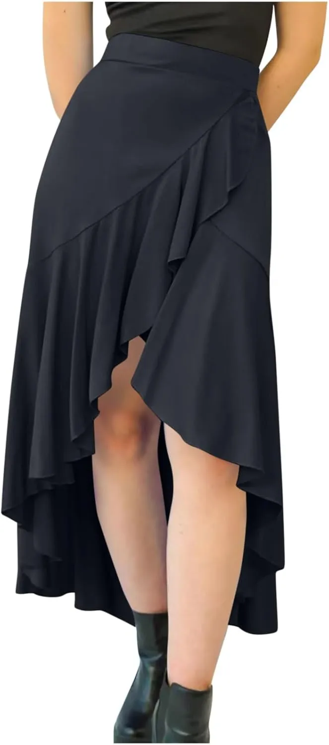 Asymmetrical Ruffle Hem Skirt for Women Summer Elegant Flowy High Low Skorts Casual Loose Flowy Beach A-Line Skirts