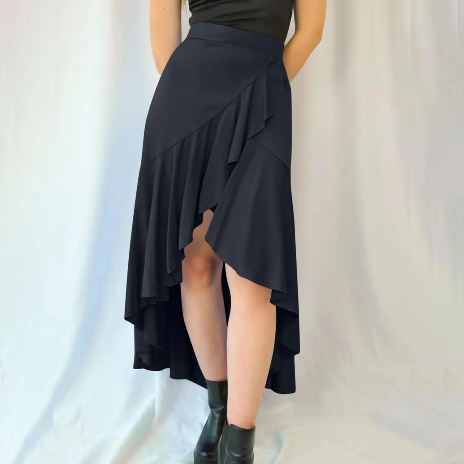 Asymmetrical Ruffle Hem Skirt for Women Summer Elegant Flowy High Low Skorts Casual Loose Flowy Beach A-Line Skirts