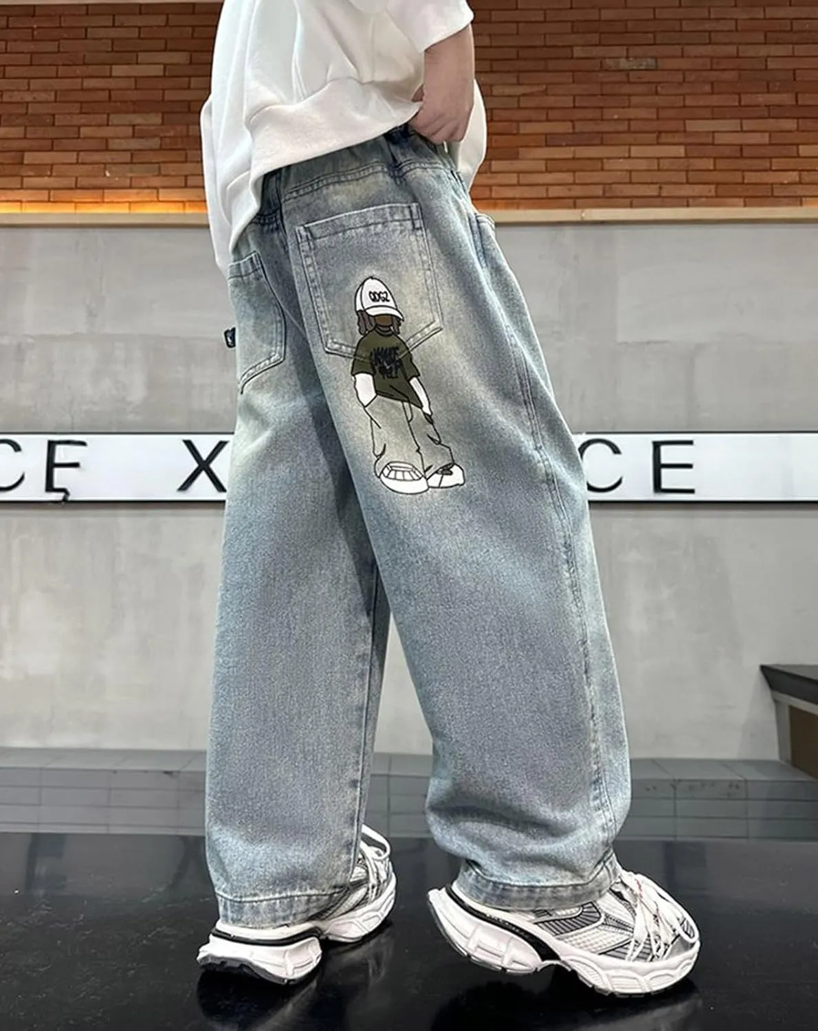 Baggy Jeans Boys Y2K Straight Wide Leg Denim Pants Kids Casual Elastic Waist Loose Trousers Pockets Streetwear 4-14T