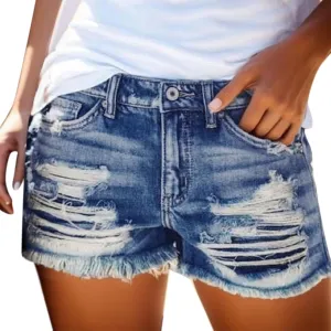 Best of Deals Jean Shorts for Women High Waisted Ripped Raw Hem Button Denim Shorts 2024 Summer Casual Shorts with Pockets Street Shorts High Waisted Workout Shorts Women,Sky Blue,M, Medium