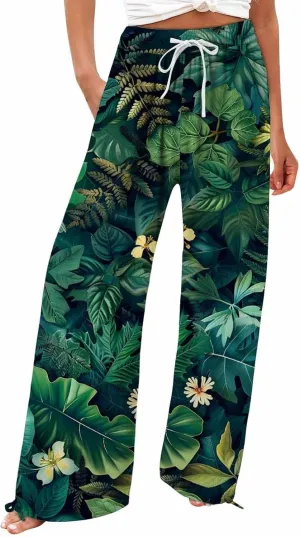 Boho Pants for Women Linen Palazzo Pants 2025 Summer High Waisted Boho Wide Leg Lounge Pant Trousers with Pocket