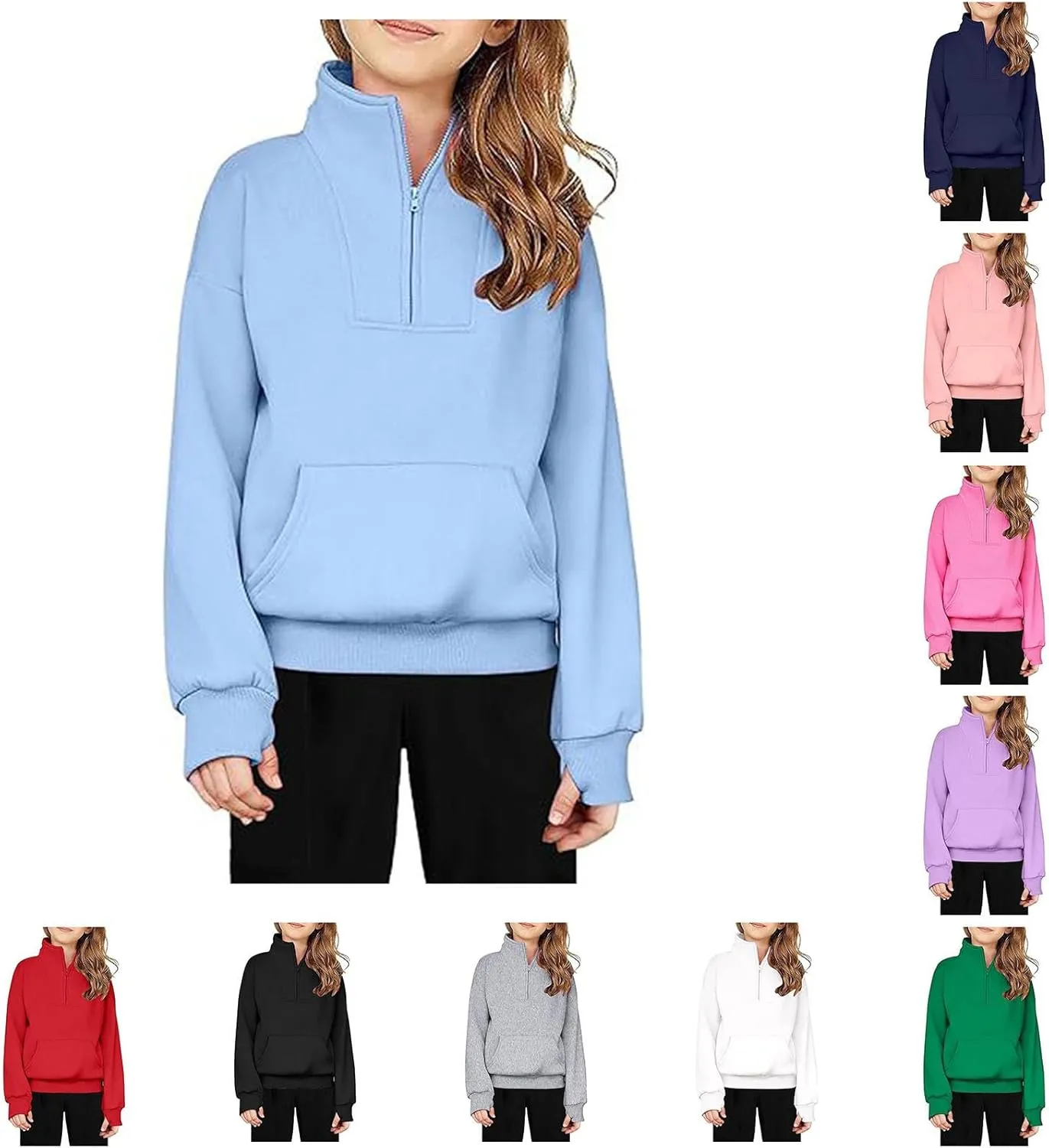 Boys Girls Sweatshirts Half Zip Pullover Fleece Cropped Fall Loose Outfits Long Sleeve Thumb Hole Shirts Kids