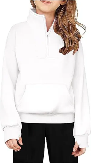 Boys Girls Sweatshirts Half Zip Pullover Fleece Cropped Fall Loose Outfits Long Sleeve Thumb Hole Shirts Kids