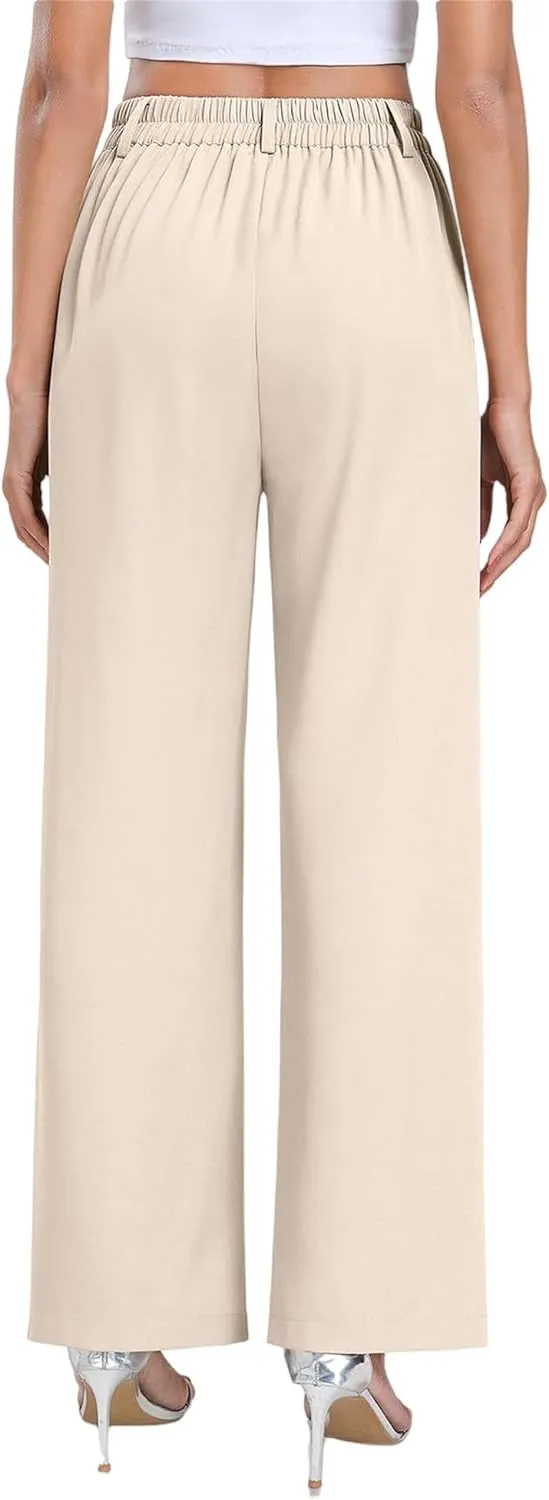 Business Casual Pants for Women Wide Leg High Waist Trousers Straight Leg Dress Pant Elastic Waist Palazzo Bottoms