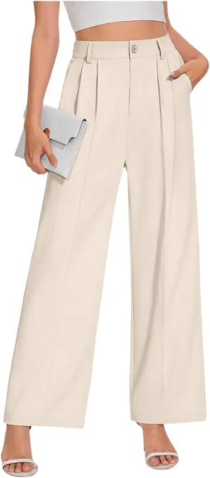 Business Casual Pants for Women Wide Leg High Waist Trousers Straight Leg Dress Pant Elastic Waist Palazzo Bottoms