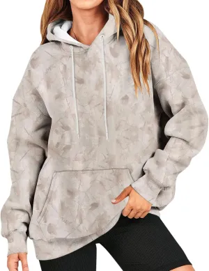 Camo Hoodie Women Casual Loose Fit Sweatshirts Maple Leaf Print Oversized Pullover with Pocket Fall Clothes