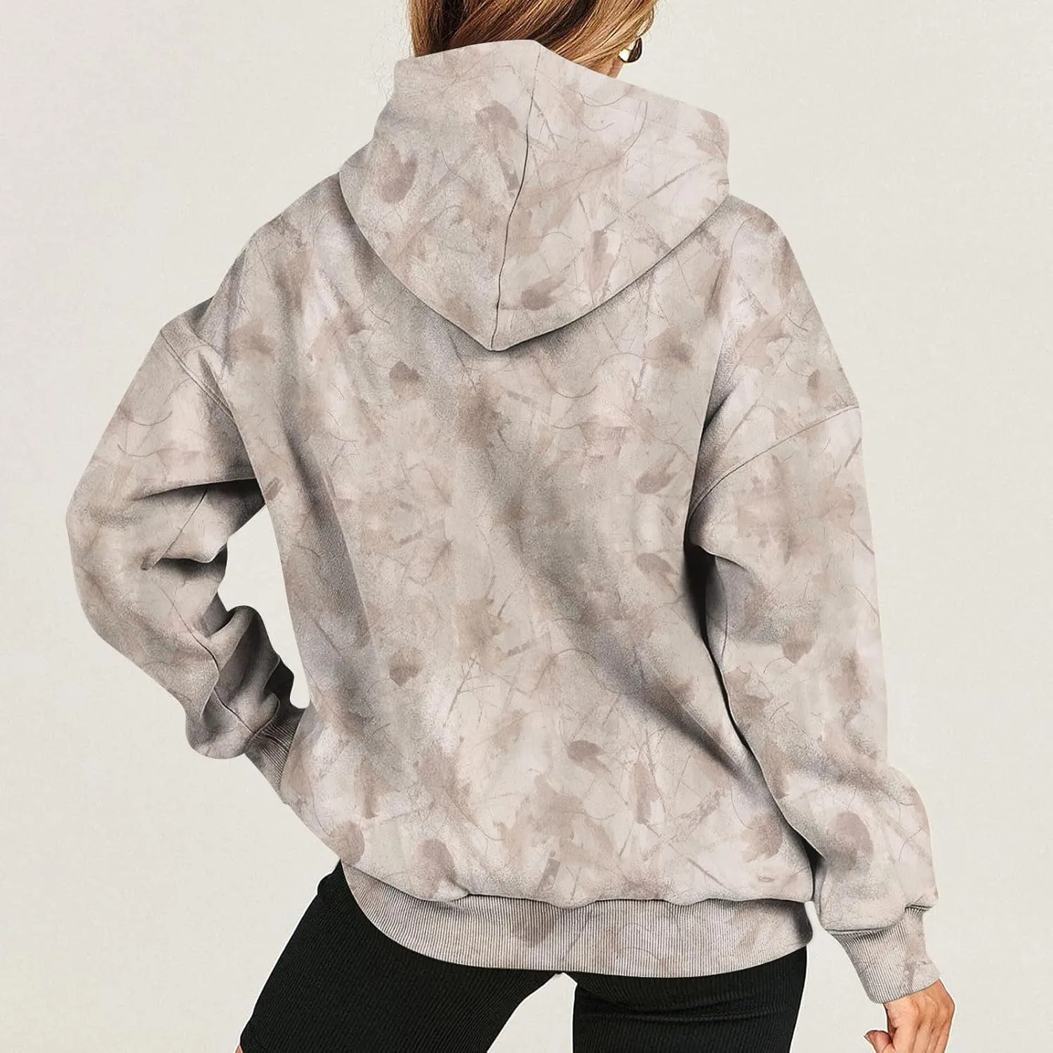 Camo Hoodie Women Casual Loose Fit Sweatshirts Maple Leaf Print Oversized Pullover with Pocket Fall Clothes