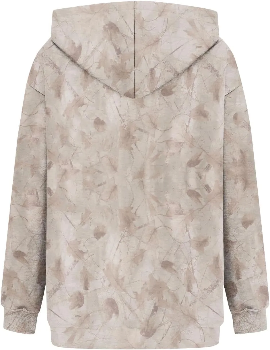 Camo Hoodie Women Casual Loose Fit Sweatshirts Maple Leaf Print Oversized Pullover with Pocket Fall Clothes
