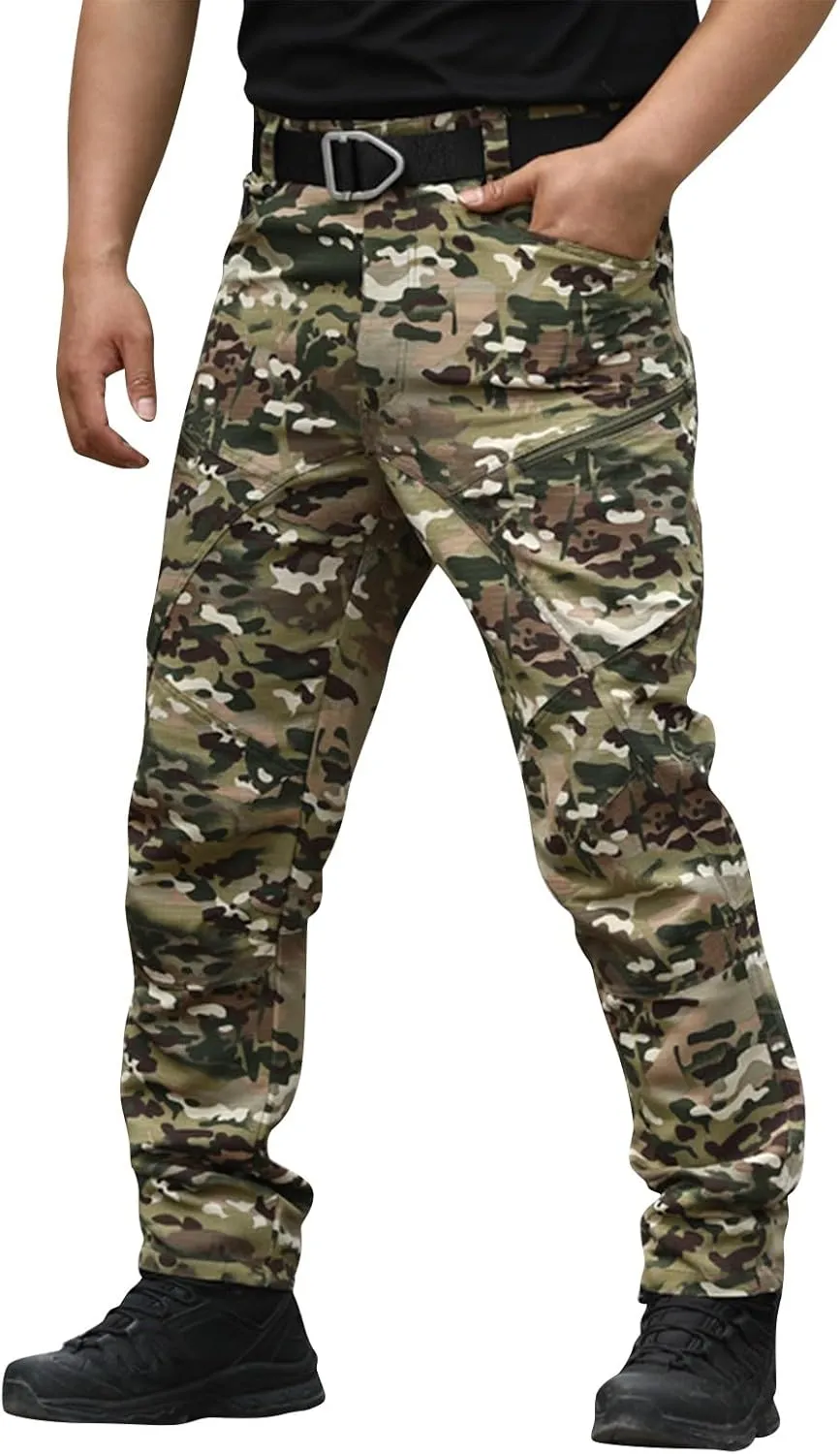 Cargo Pants for Men Slim Fit Lightweight Flex Camo Tactical Pants with Multi Pockets Relaxed Fit Hiking Work Pants