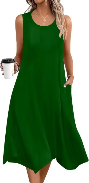 Casual Sundresses for Women 2025 Summer Beach Loose Flowy Tank Dress Sleeveless Flare Midi Dresses Resort Wear