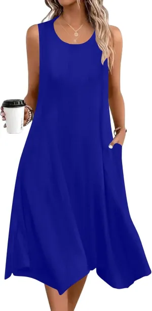 Casual Sundresses for Women 2025 Summer Beach Loose Flowy Tank Dress Sleeveless Flare Midi Dresses Resort Wear