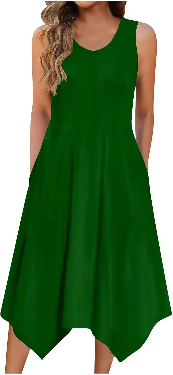 Casual Sundresses for Women 2025 Summer Beach Loose Flowy Tank Dress Sleeveless Flare Midi Dresses Resort Wear